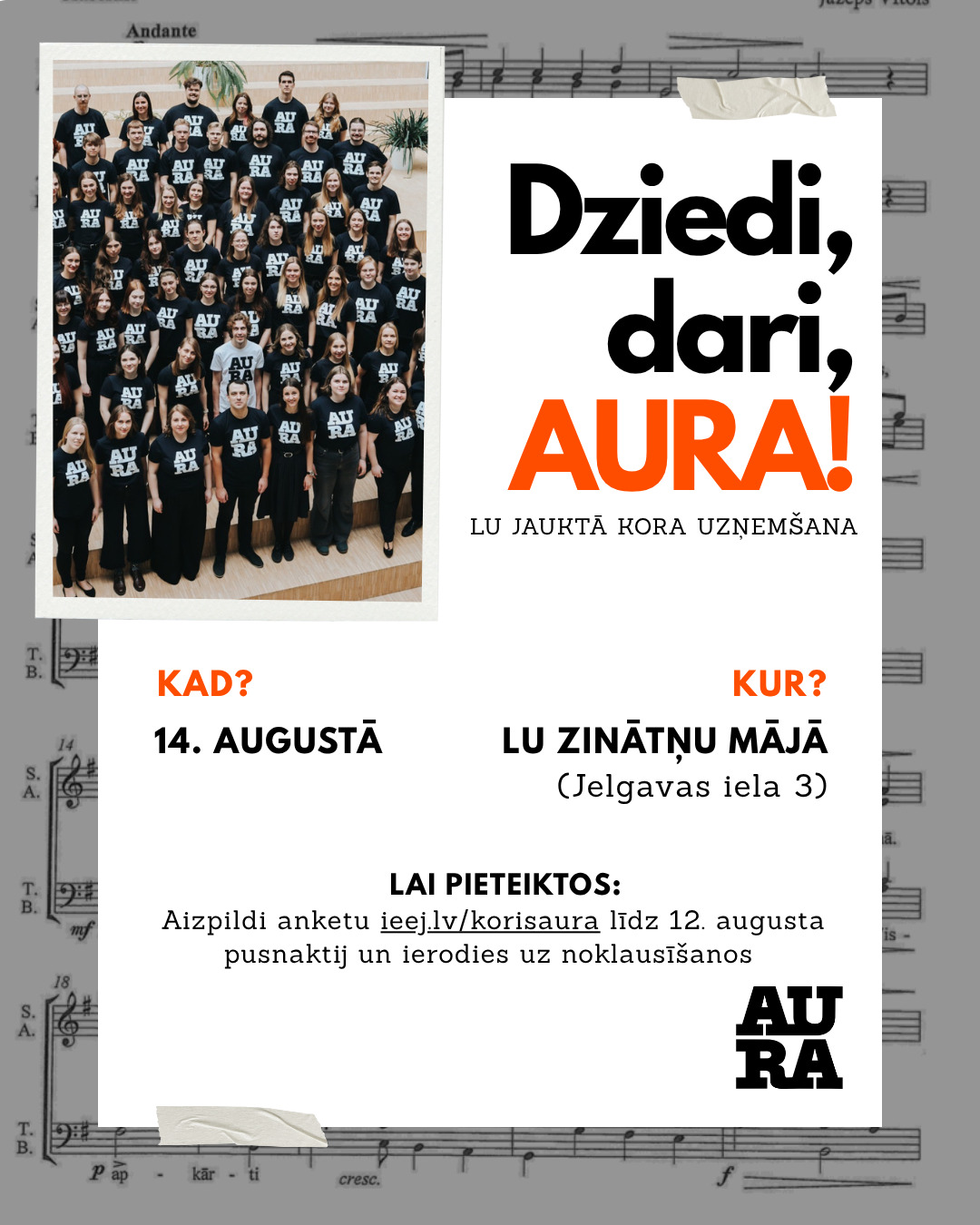 LU jauktā kora AURA jauno dziedātāju uzņemšana "Dziedi, dari, AURA!"